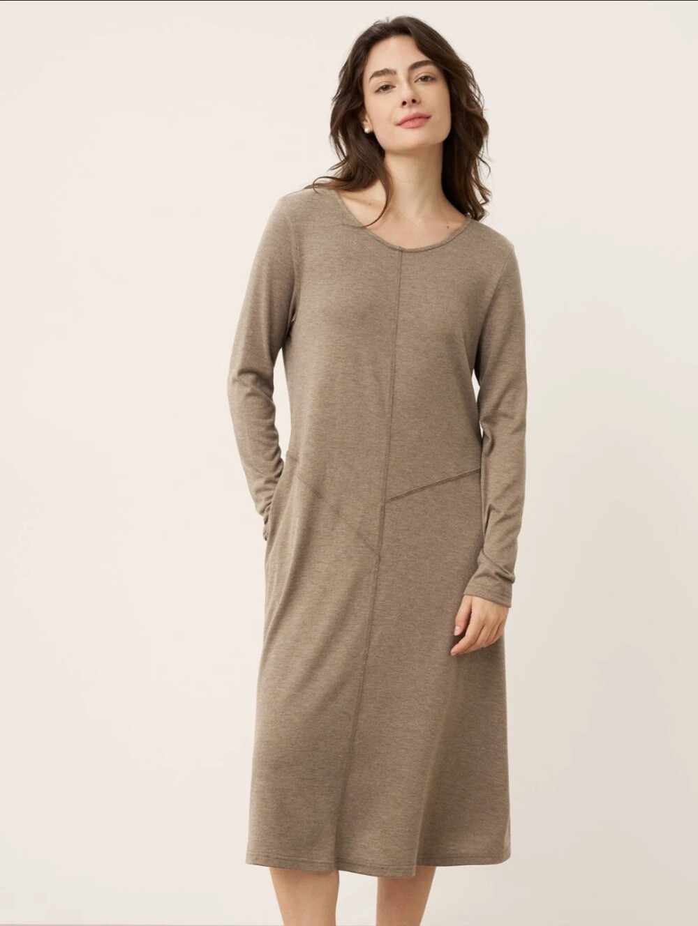 Lintico Cashmere Crew Neck Sculpted Seam A-Line Midi Dress HARLOW